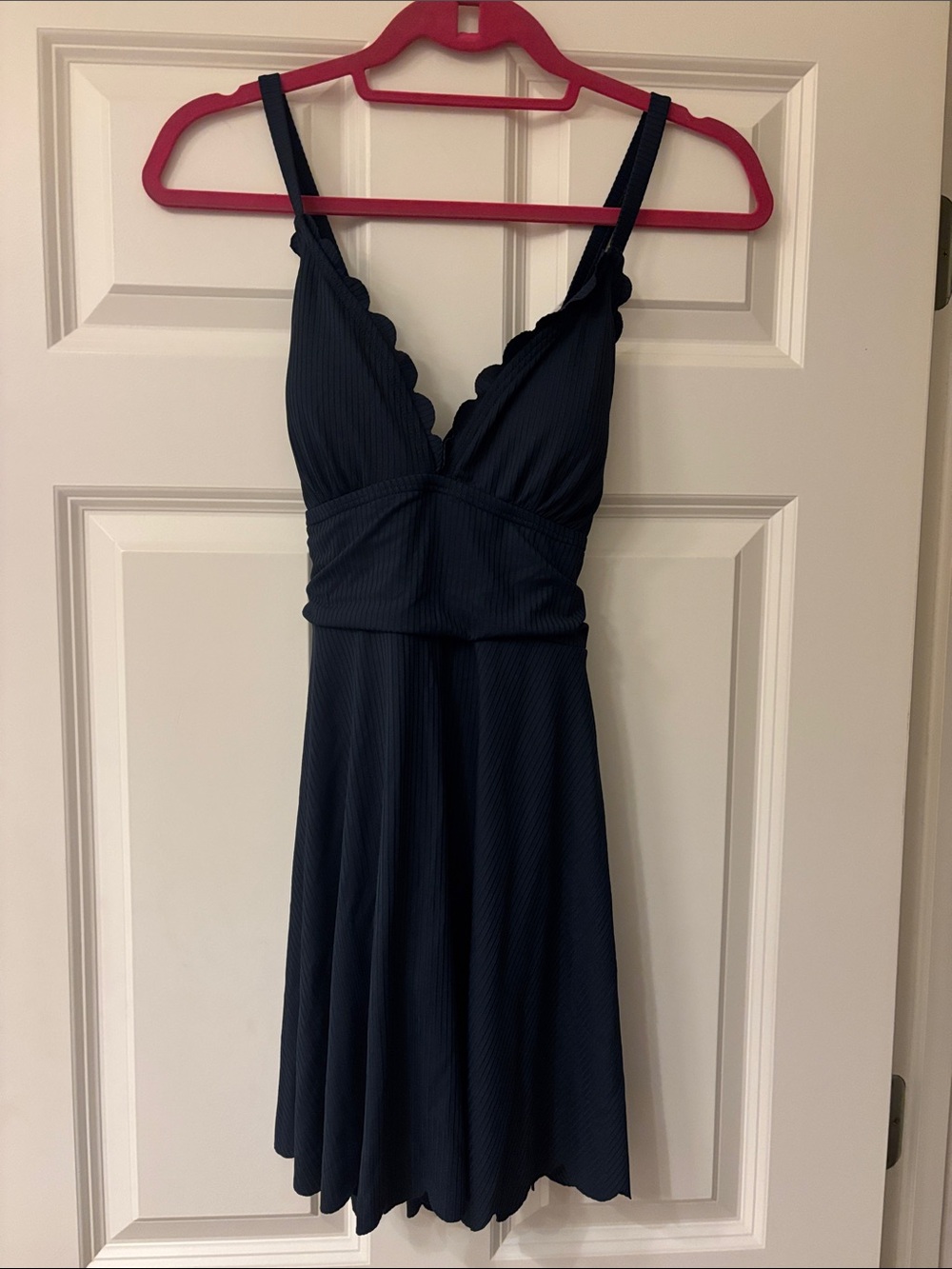Navy Scallop Trim Slip Dress